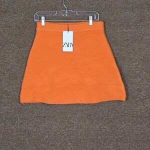 Zara Knit A-Line Skirt Orange Sz M NWT